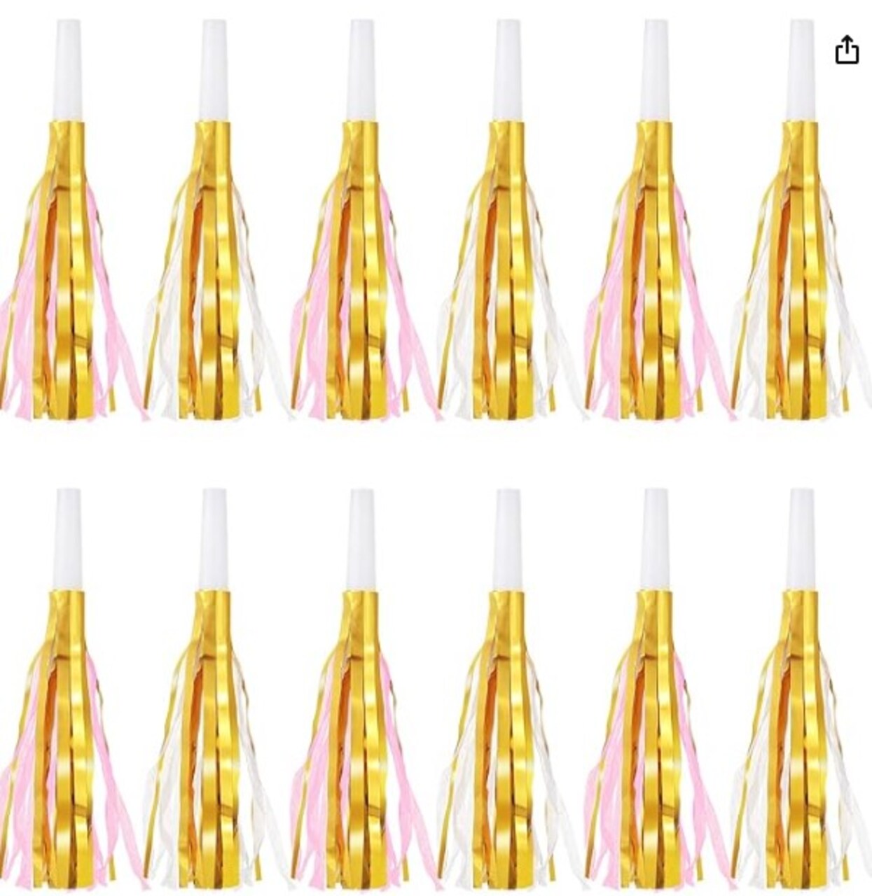 Glitter Metallic Fringed Noise Maker Musical Blowouts Whistle Fringed Party Blower for Kids Birthday Baby Shower 24 Pieces New Year's Eve Party Favors